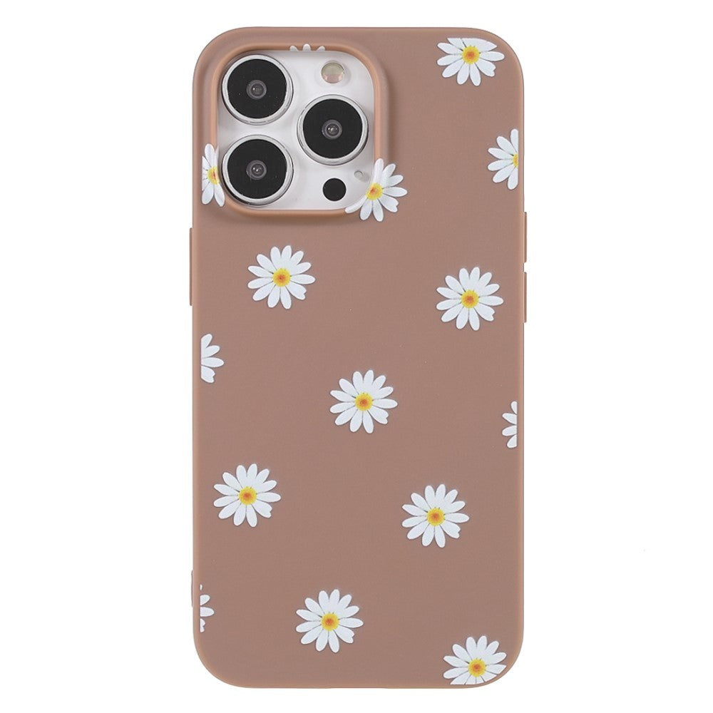 iPhone 13 Pro Fleksibelt Plastik Bagside Cover m. Blomster - Brun