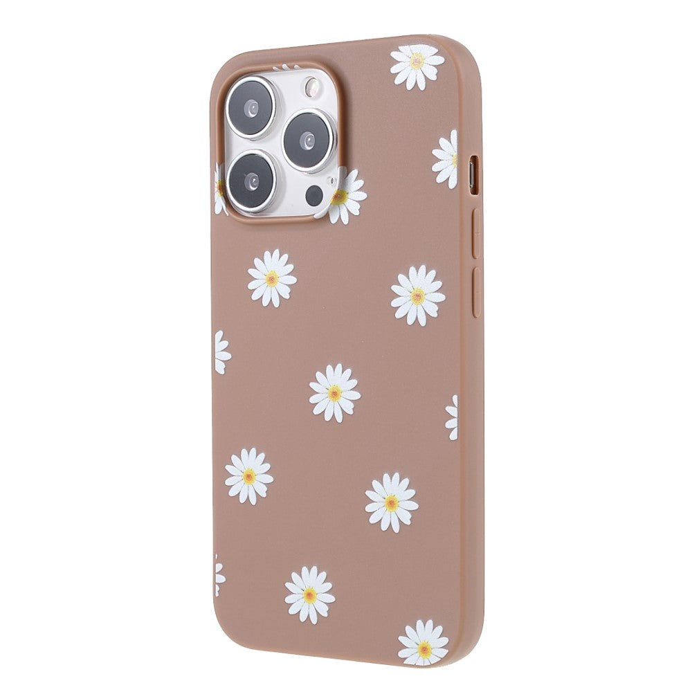 iPhone 13 Pro Fleksibelt Plastik Bagside Cover m. Blomster - Brun