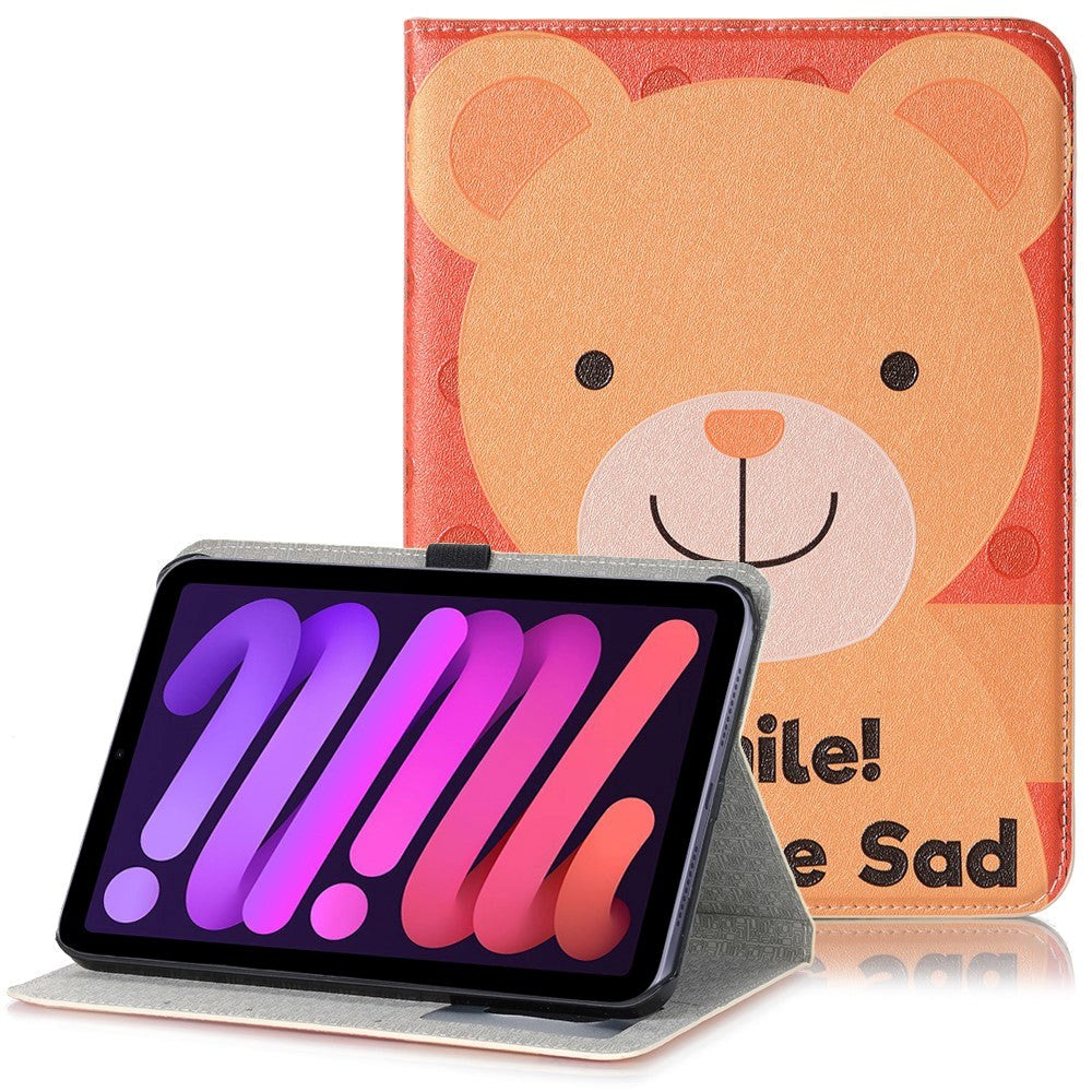 iPad Mini (2024 / 2021) Kunst Læder Cover m. Kortholder & Touch Pen Holder - Bamse