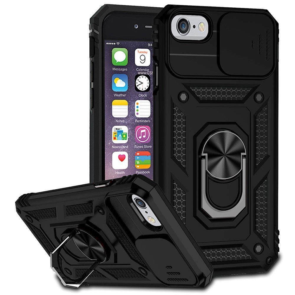 iPhone SE (2022 / 2020) / 8 / 7 Hybrid Håndværker Bagside Cover m. Magnetisk Kickstand & Camslider - Sort