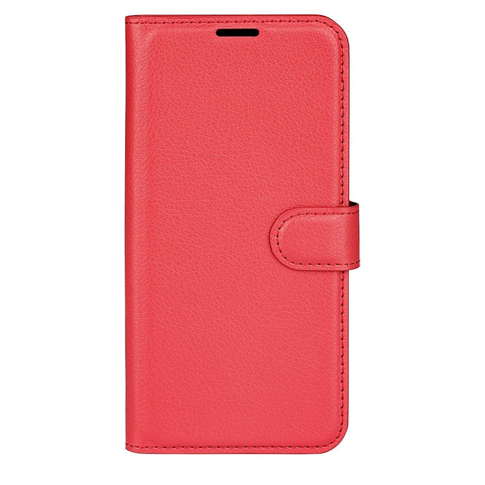 iPhone 14 PU Litchi Læder Flip Cover m. Pung & Ståfunktion - Rød