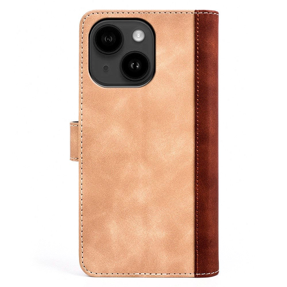 iPhone 14 Plus Læder Flip Cover m. Kortholder - Brun / Beige