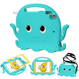 iPad (2018) / iPad (2017) / iPad Air 2 / iPad Pro 9.7" EVA Børnecover m. Skulderstrop - Blæksprutte Tema - Turkis