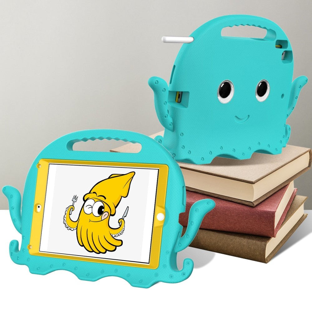 iPad (2018) / iPad (2017) / iPad Air 2 / iPad Pro 9.7" EVA Børnecover m. Skulderstrop - Blæksprutte Tema - Turkis