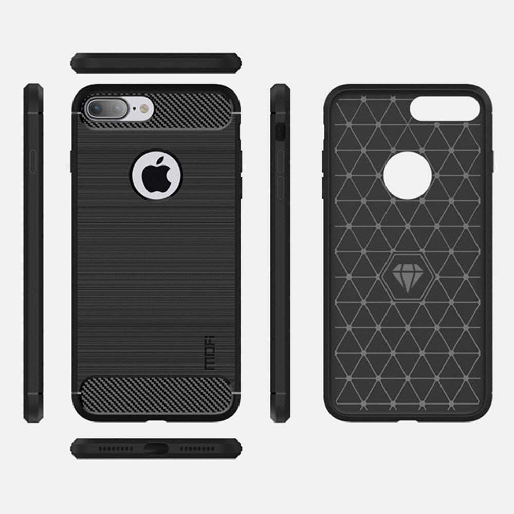 iPhone 7 Plus / 8 Plus Mofi Brushed Carbon Fiber Fleksibelt Plastik Bagside Cover - Sort