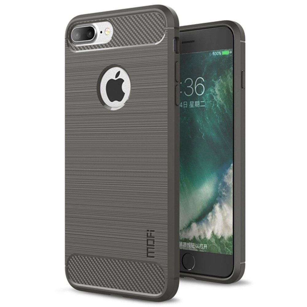 iPhone 7 Plus / 8 Plus Mofi Brushed Carbon Fiber Fleksibelt Plastik Bagside Cover - Grå