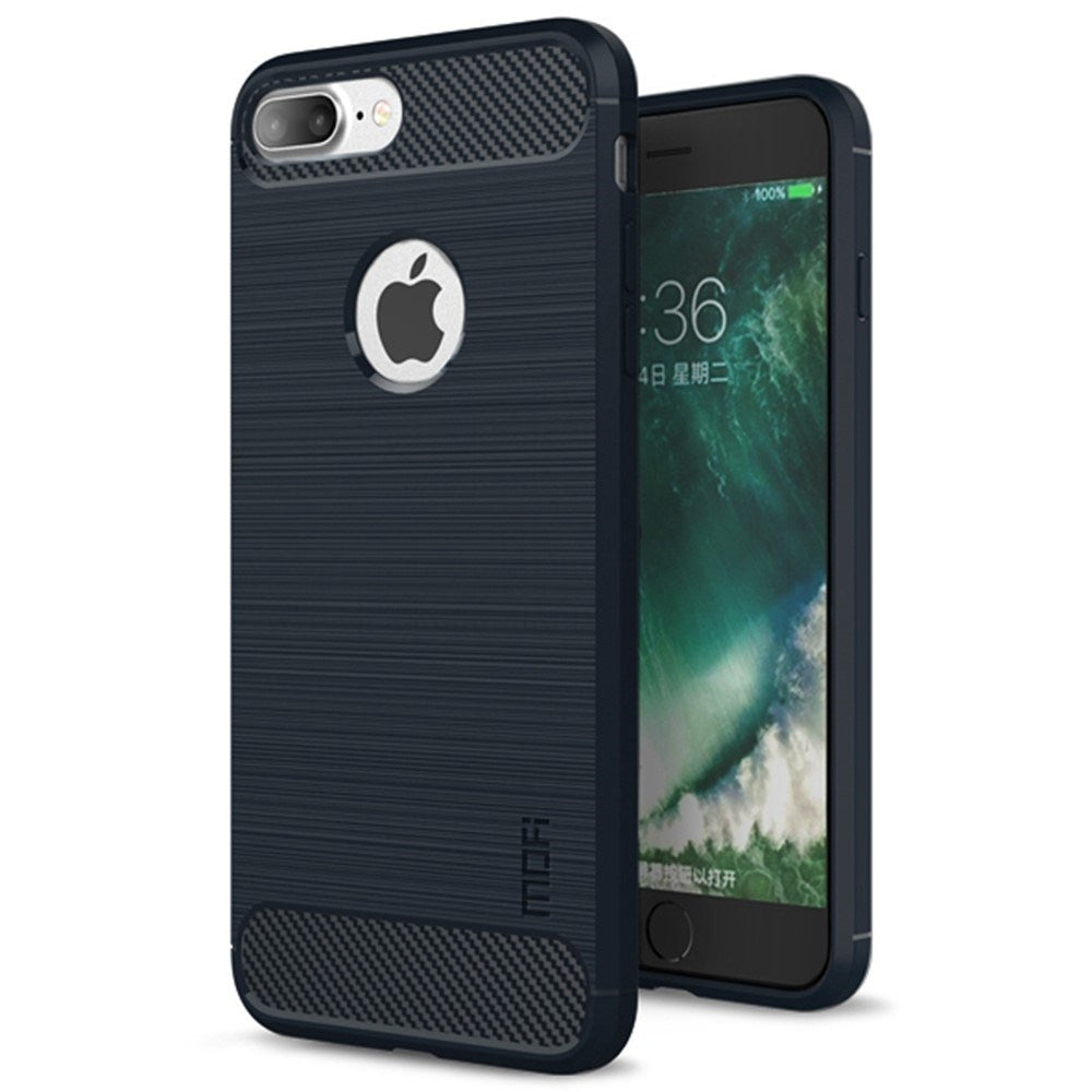 iPhone 7 Plus / 8 Plus Mofi Brushed Carbon Fiber Fleksibelt Plastik Bagside Cover - Blå