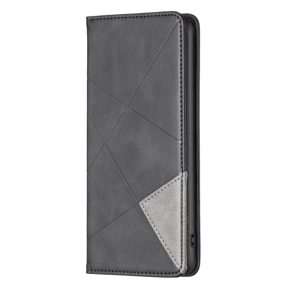 iPhone 14 Plus Flip Læder Cover m. Pung - Geometriske Linjer - Sort