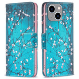 iPhone 14 Plus Læder Flip Cover m. Pung & Print - Træ med Blomster