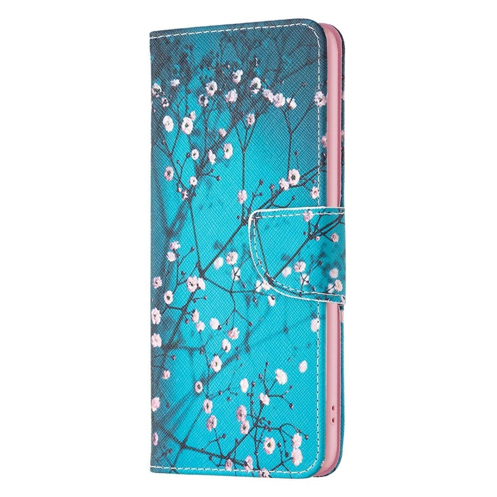 iPhone 14 Plus Læder Flip Cover m. Pung & Print - Træ med Blomster