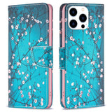 iPhone 14 Pro Læder Flip Cover m. Pung & Print - Træ med Blomster