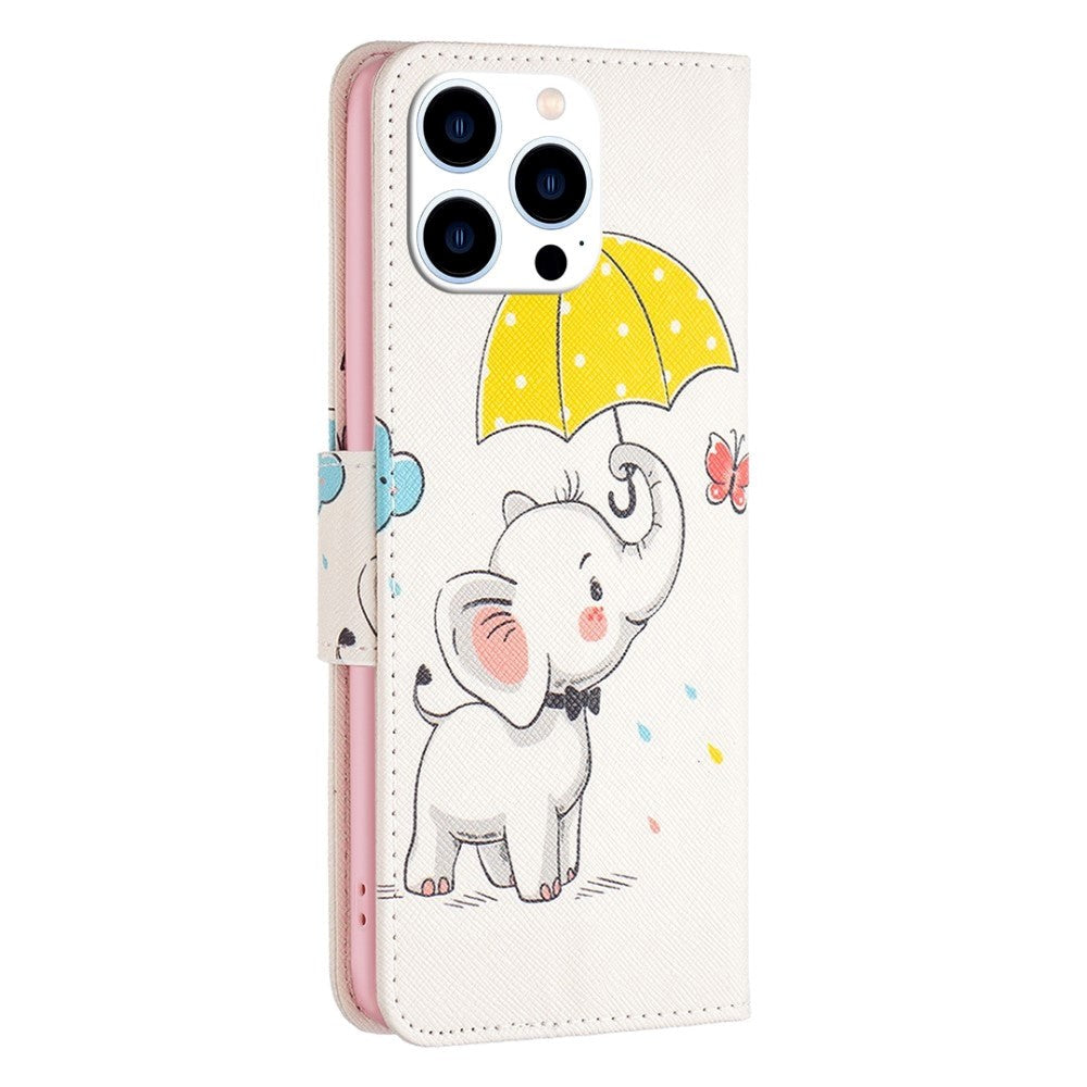 iPhone 14 Pro Flip Cover m. Pung - Paraply & Elefant