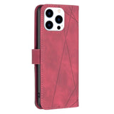 iPhone 14 Pro Flip Læder Cover m. Pung - Geometrisk Mønster - Rød