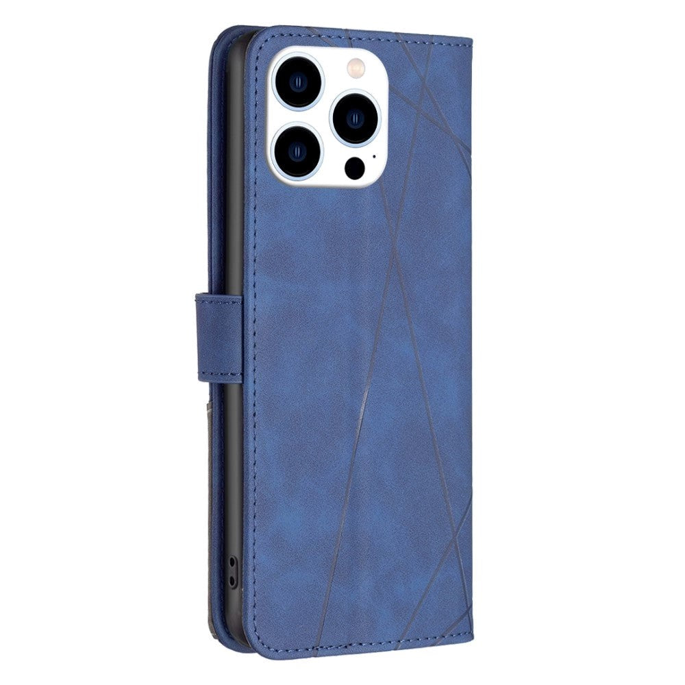 iPhone 14 Pro Flip Læder Cover m. Pung - Geometrisk Mønster - Blå