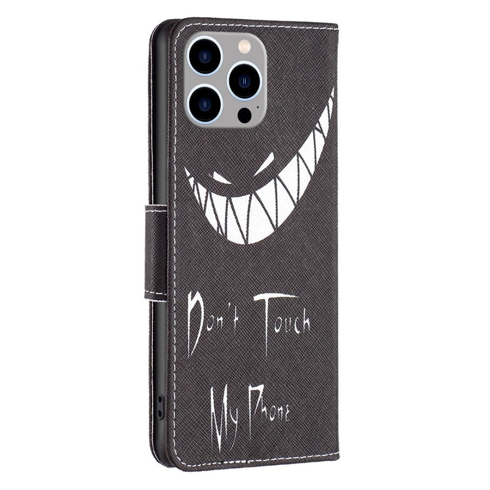 iPhone 14 Pro Max Læder Cover m. Pung & Print - "Don't Touch My Phone"