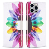 iPhone 14 Pro Max Læder Flip Cover m. Pung & Print - Farvet Blomst