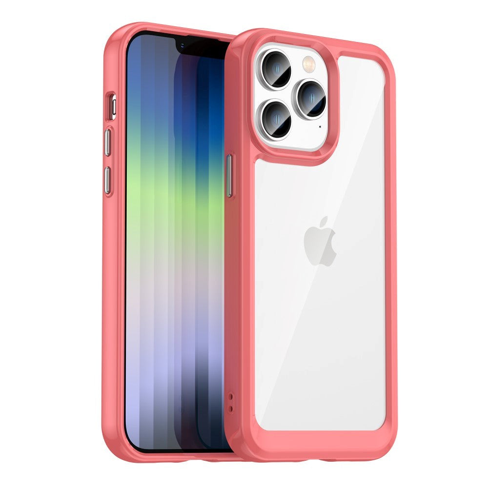 iPhone 14 Pro Max Hybrid Plastik Bagside Cover - Gennemsigtig / Rød