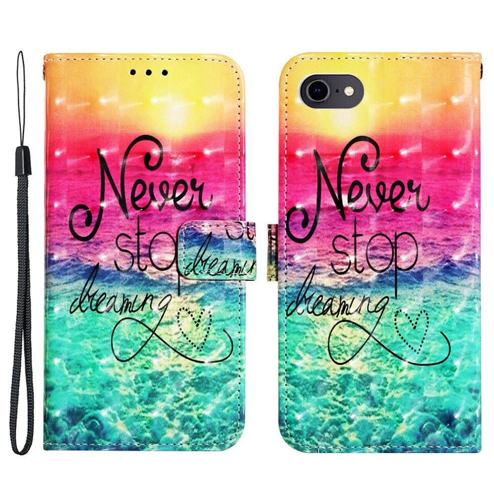 iPhone SE (2022 / 2020) / 8 / 7 Læder Flip Cover m. Strop & Pung - Never Stop Dreaming