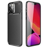 iPhone 14 Pro Carbon Fiber Fleksibelt Plastik Bagside Cover - Sort