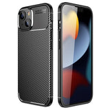 iPhone 14 Plus Carbon Fiber Fleksibelt Plastik Bagside Cover - Sort