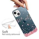 iPhone 14 Fleksibel Bagside Cover - Gennemsigtig m. Lyserøde Blomster