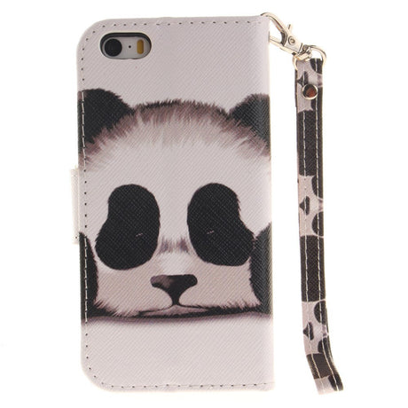 iPhone SE / 5 / 5s Læder Cover m. Kortholder - Panda