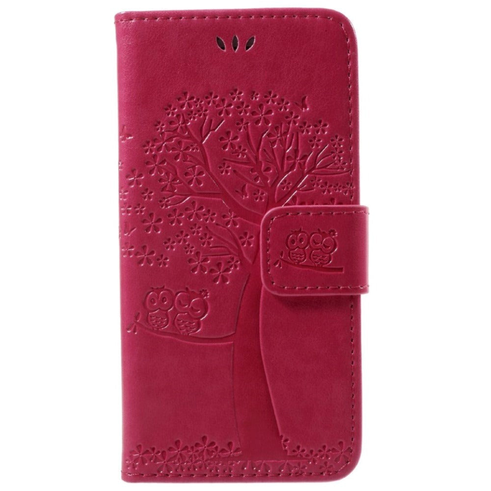 iPhone SE (2022 / 2020) / 8 / 7 Læder Cover Flip m. Pung - Ugler i Træ - Pink