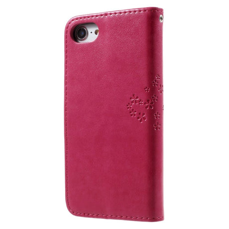 iPhone SE (2022 / 2020) / 8 / 7 Læder Cover Flip m. Pung - Ugler i Træ - Pink