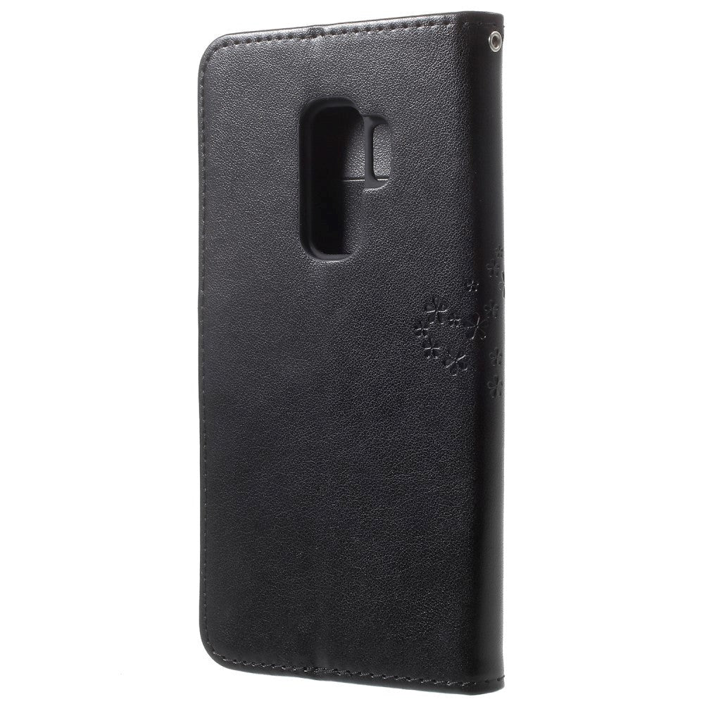 Samsung Galaxy S9+ (Plus) Læder Flip Cover m. Kortholder - Sort Træ