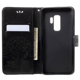 Samsung Galaxy S9+ (Plus) Læder Flip Cover m. Kortholder - Sort Træ