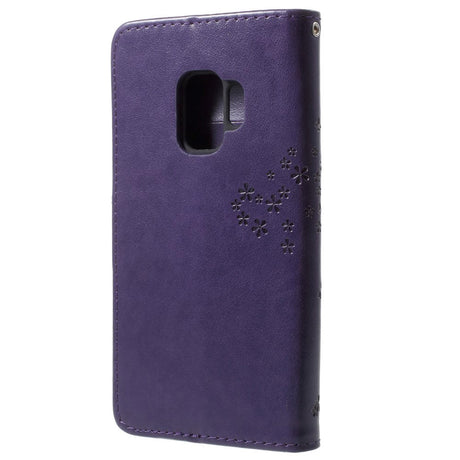 Samsung Galaxy S9 Læder Flip Cover m. Kortholder - Lilla Træ