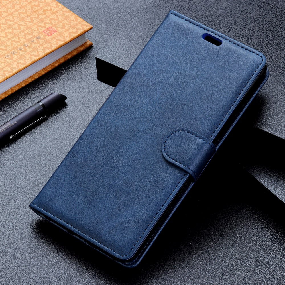 Samsung Galaxy A7 (2018) Mat Læder Cover m. Pung Mørkeblå