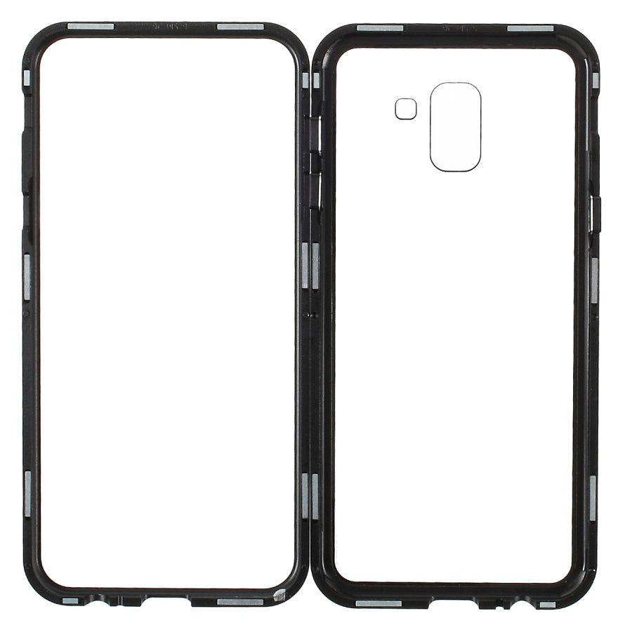 Samsung Galaxy J6 Magnetisk Cover m. Glasbagside - Sort