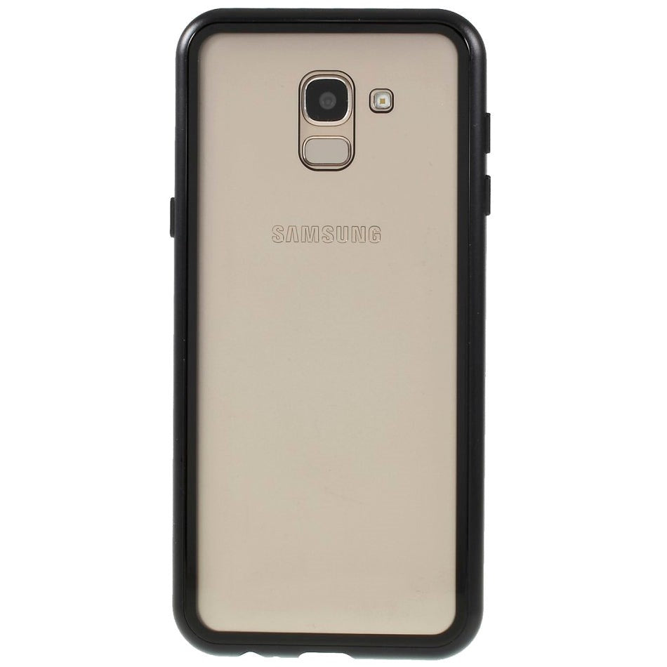 Samsung Galaxy J6 Magnetisk Cover m. Glasbagside - Sort