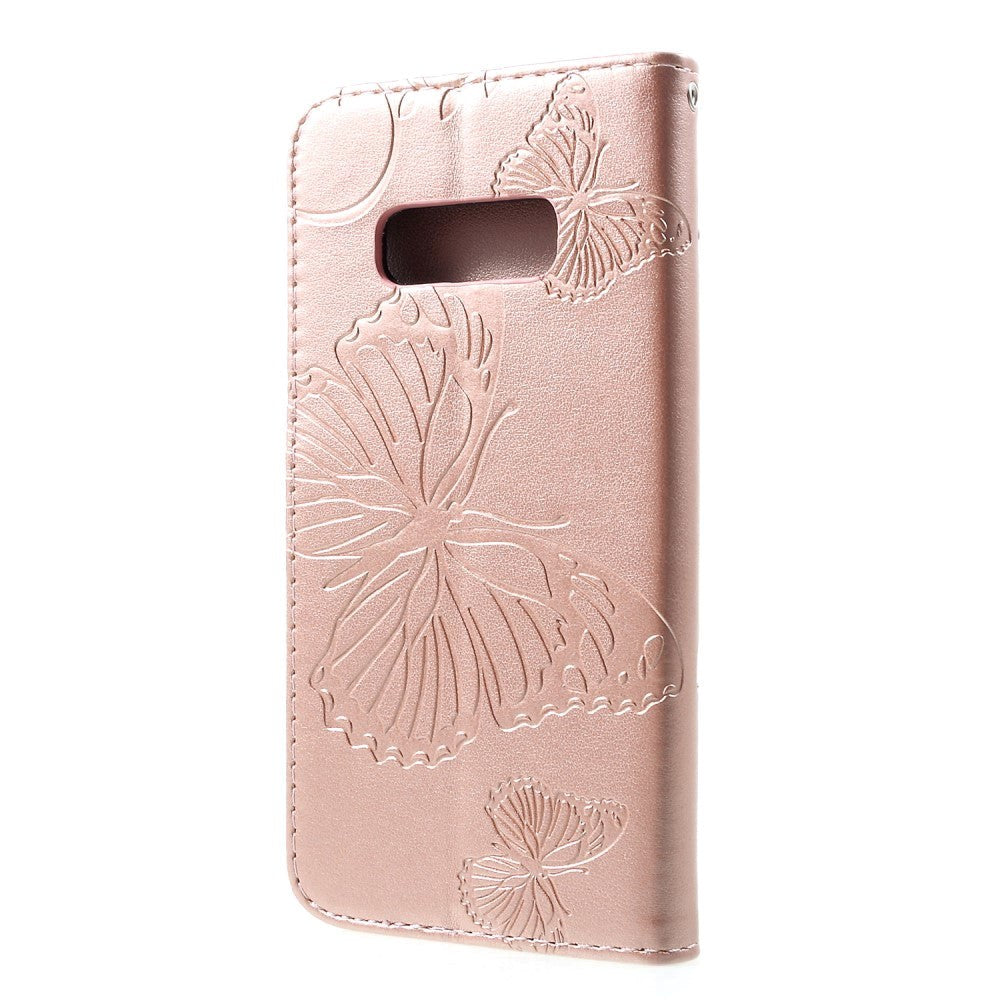 Samsung Galaxy S10e Læder Cover m. Pung Butterflies - Rose Gold