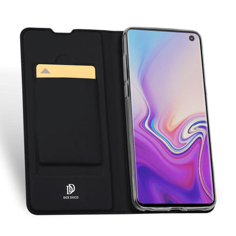 Samsung Galaxy S10 Tyndt Læder Flip Cover m. Magnetisk Lukkefunktion - Sort