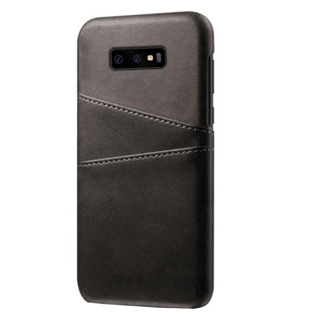 Samsung Galaxy S10e Læderbelagt Plastik Cover m. Kortholder - Sort