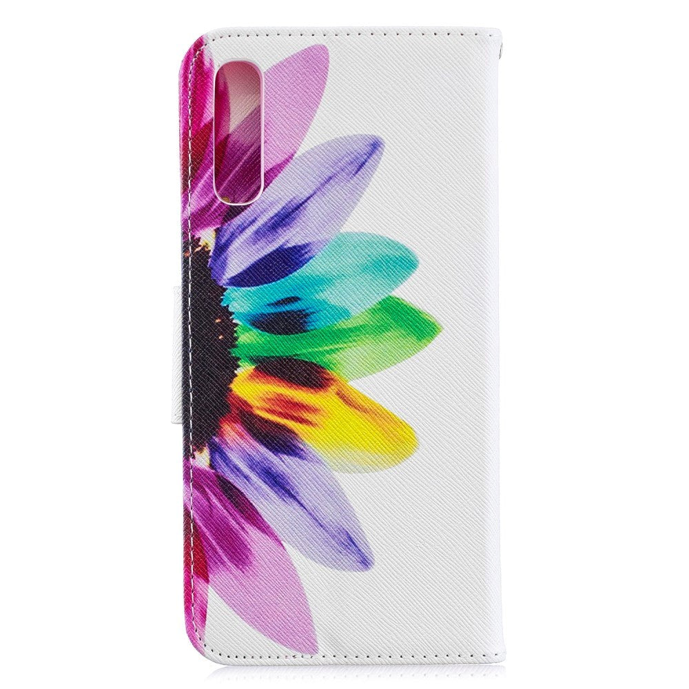 Samsung Galaxy A70 Læder Flip Cover - Farverig Blomst