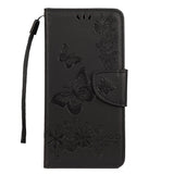 Samsung Galaxy A30s / A50 Læder Cover m. Pung Blomster og Sommerfugle Imprint - Sort