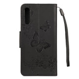 Samsung Galaxy A30s / A50 Læder Cover m. Pung Blomster og Sommerfugle Imprint - Sort