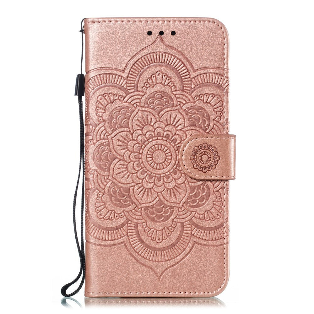 Samsung Galaxy A20e Læder Cover m. Pung Mandala Mønster Rose Gold