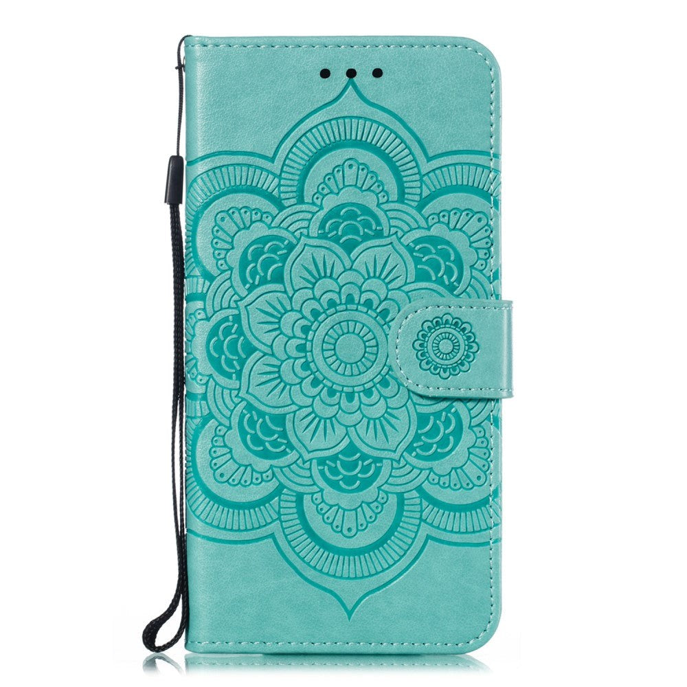 Samsung Galaxy A20e Læder Cover m. Pung Mandala Mønster Cyan blå