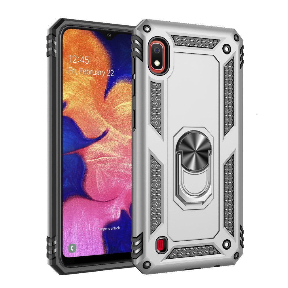 Samsung Galaxy A10 Solidt Plastik Cover m. Fingerholder / Stand - Sølv