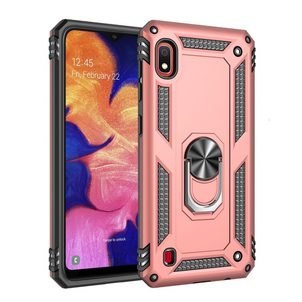 Samsung Galaxy A10 Solidt Plastik Cover m. Fingerholder / Stand - Rose Gold