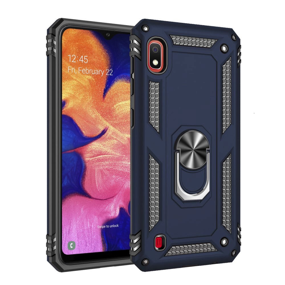 Samsung Galaxy A10 Solidt Plastik Cover m. Fingerholder / Stand - Blå