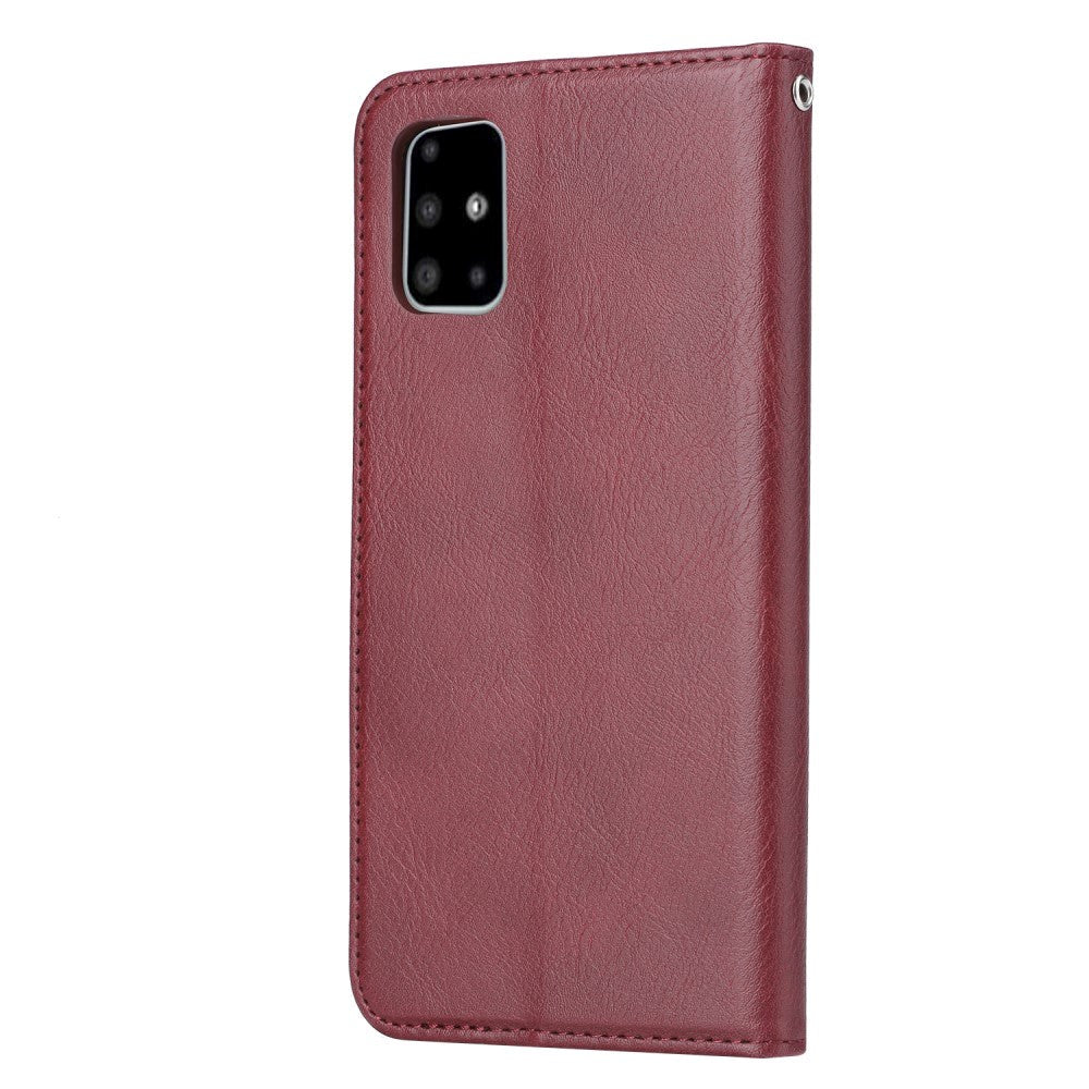 Samsung Galaxy A51 Læder Flip Cover m. Udvendig Kortholder - Rødbrun