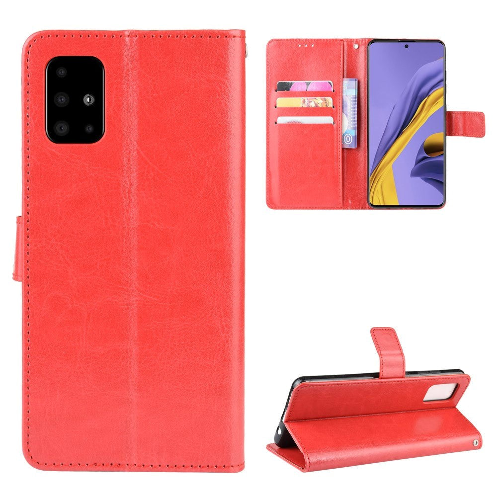 Samsung Galaxy A51 Læder Flip Cover m. Stand & Strop - Rød