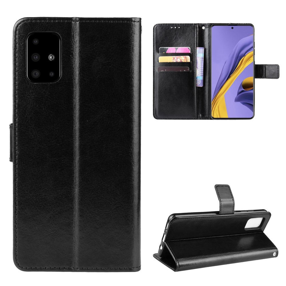 Samsung Galaxy A51 Læder Flip Cover m. Stand & Strop - Sort