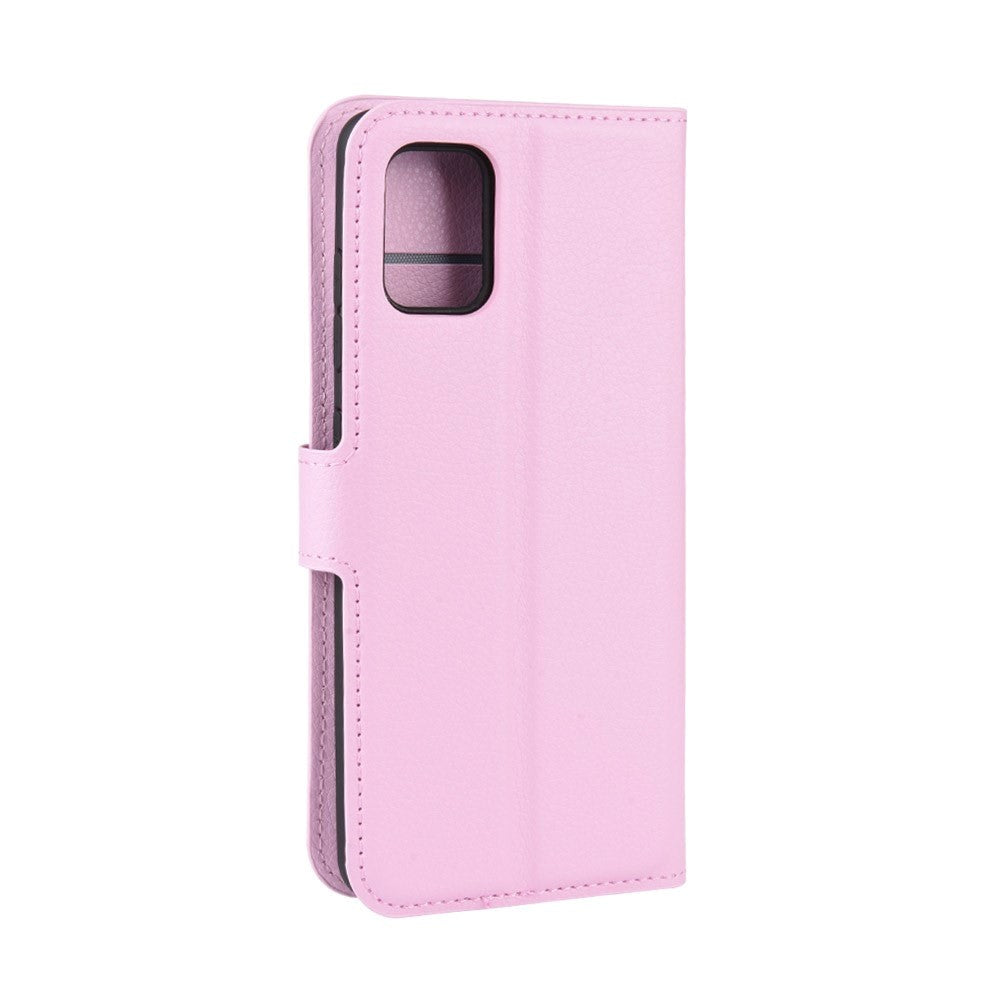 Samsung Galaxy A71 Litchi Læder Flip Cover m. Pung - Lyserød