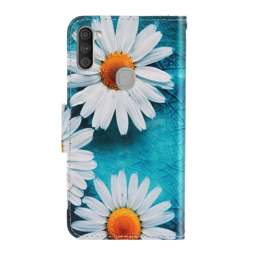 Samsung Galaxy M11 Læder Flip Cover m. Pung - Hvide Blomster